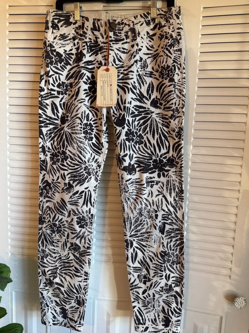 Current/Elliott Brown and White Floral Print Jeans